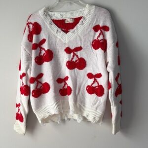 Altar'd State Red Cherry V-Neck Sweater